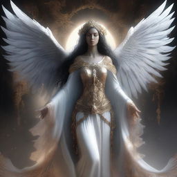 This is a high-quality digital art image, portraying the female Angel of Death as a goddess