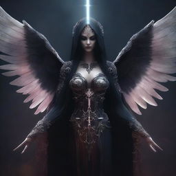 This is a high-quality digital art image, portraying the female Angel of Death reimagined as a dark goddess