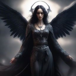 This is a high-quality digital art image, portraying the female Angel of Death reimagined as a dark goddess