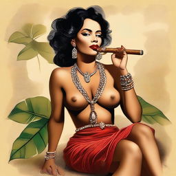 This is a high-quality digital illustration of a sexy Cuban woman