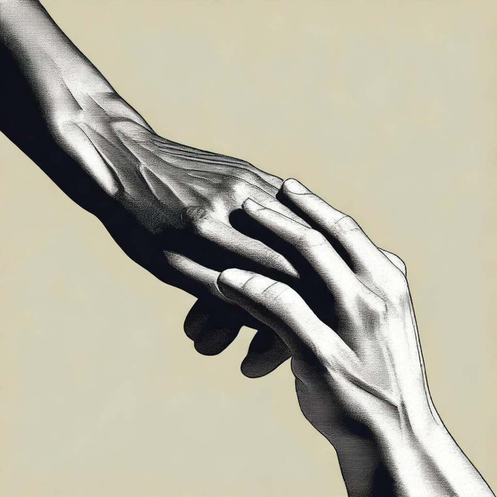 An image of high-quality digital art showcasing two different hands from two different people