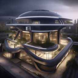 futuristic penitentiary SWAT headquarters in city center based on https://files.dreamhome.software/files/static/36651