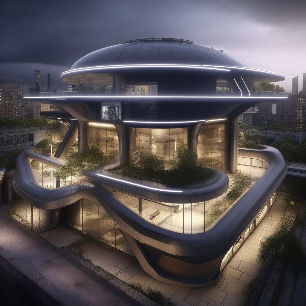futuristic penitentiary SWAT headquarters in city center based on https://files.dreamhome.software/files/static/36651
