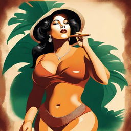 This is a high-quality digital illustration of a full-figured, attractive Cuban woman