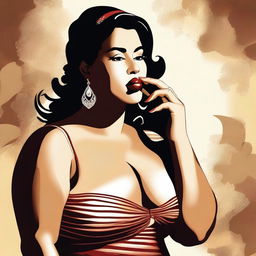 This is a high-quality digital illustration of a full-figured, attractive Cuban woman