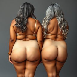 Two dusky and tall mature Indian women, aged 60, showcasing buxom and voluptuous figures with plus-size features
