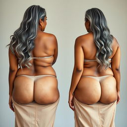 Two dusky and tall mature Indian women, aged 60, showcasing buxom and voluptuous figures with plus-size features