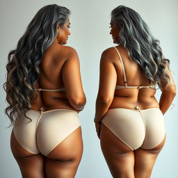Two dusky and tall mature Indian women, aged 60, showcasing buxom and voluptuous figures with plus-size features