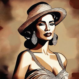 This is a high-quality digital illustration of an attractive Cuban woman