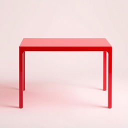 A vibrant red table with a smooth, glossy surface, placed in a minimalist setting