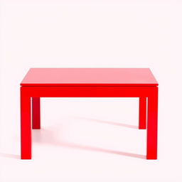 A vibrant red table with a smooth, glossy surface, placed in a minimalist setting