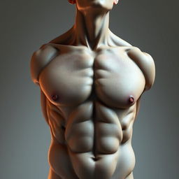 A realistic and artistic depiction of a male torso showcasing well-defined muscles and skin texture, prominently featuring a male anatomical representation, with a focus on the artistic expression of the male form