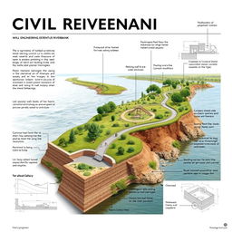 A detailed civil engineering poster showcasing a scenic riverbank design