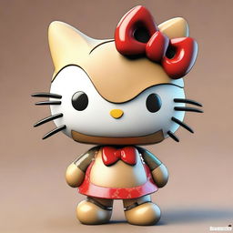 A 3D digital art image of Hello Kitty, portrayed with a unique twist