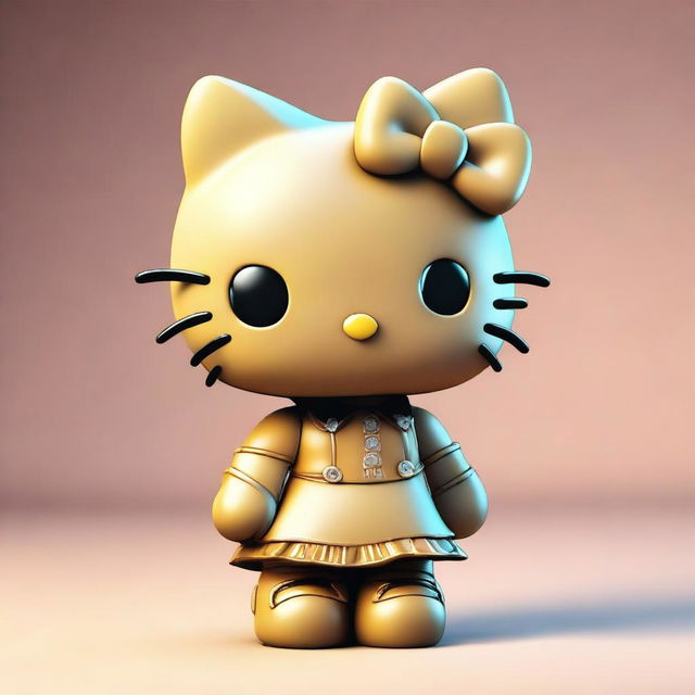 A 3D digital art image of Hello Kitty, portrayed with a unique twist