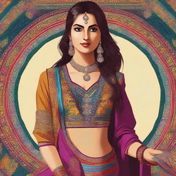 A digital art of a woman dressed in a traditional shalwar