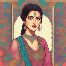 A digital art of a woman dressed in a traditional shalwar