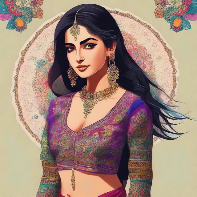 A digital art of a woman dressed in a traditional shalwar