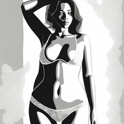 This is a tasteful digital art portraying a woman in a bra and a minimalist thong