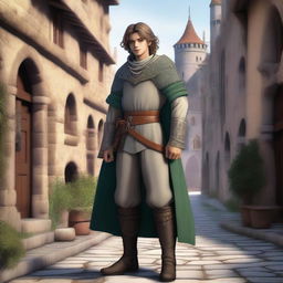 A high-quality digital art image showcasing a full body portrait of a girly boy in feminine medieval attire