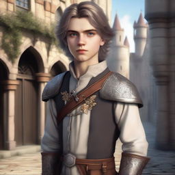 A high-quality digital art image showcasing a full body portrait of a girly boy in feminine medieval attire