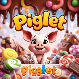 A movie poster for a film titled "Piglet" featuring a cute cartoon piglet surrounded by an assortment of delicious chocolates