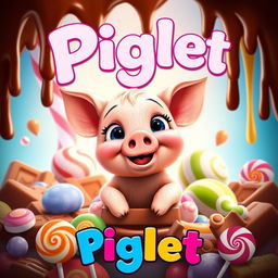 A movie poster for a film titled "Piglet" featuring a cute cartoon piglet surrounded by an assortment of delicious chocolates