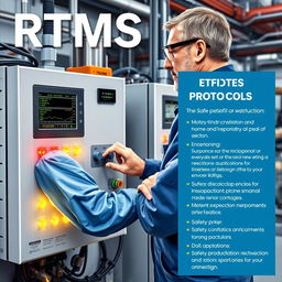 A detailed and informative poster illustrating a technician operating an RTMS (Real-Time Monitoring System) machine
