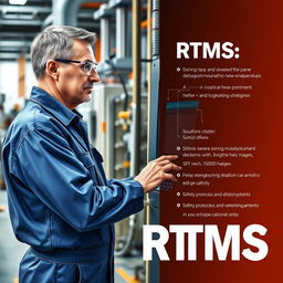 A detailed and informative poster illustrating a technician operating an RTMS (Real-Time Monitoring System) machine