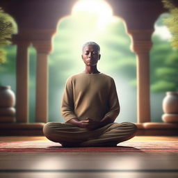 An 8K ultra-high-resolution digital art image showcasing a realistic meditation scene