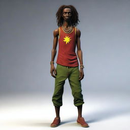 This is a high-quality 3D render of a dark-skinned, skinny Jamaican Rastafarian