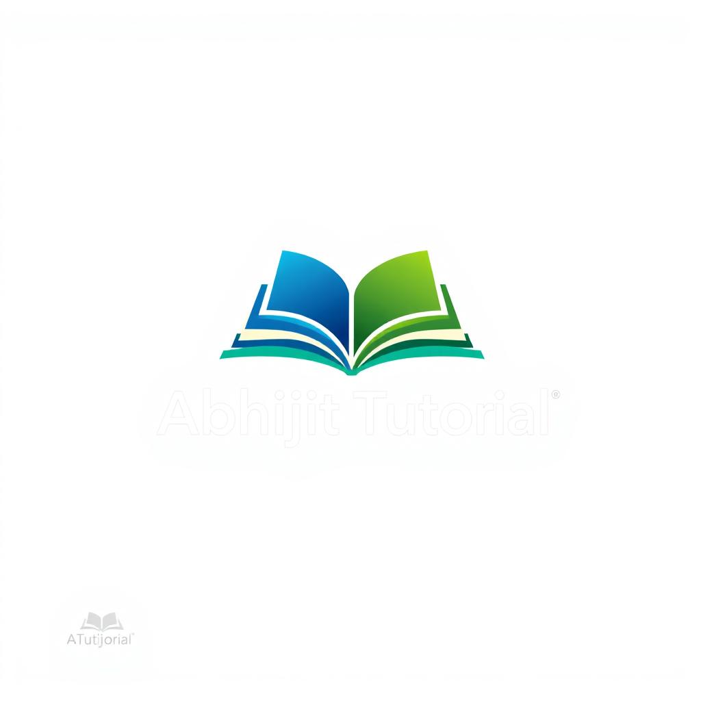 A modern and professional logo design for 'Abhijit Tutorial', featuring a stylized book or an open book icon that symbolizes education and learning