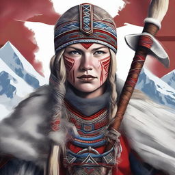 This digital art captures a Lapp Saami warrior woman in high detail