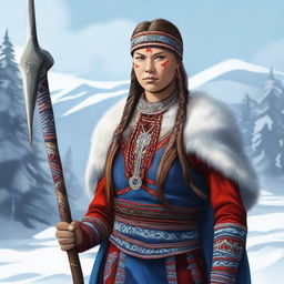 This digital art captures a Lapp Saami warrior woman in high detail