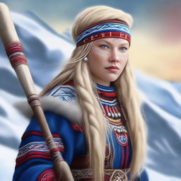 This high-definition digital art showcases a beautiful Lapp Saami warrior woman