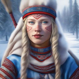 This high-definition digital art showcases a beautiful Lapp Saami warrior woman