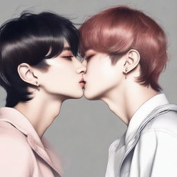 An intimate moment captured between Jungkook and Kim Taehyung, as they share a tender kiss