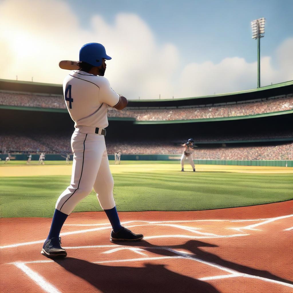 An image of the highest quality, featuring a baseball batter in action, ready to swing at the incoming pitch