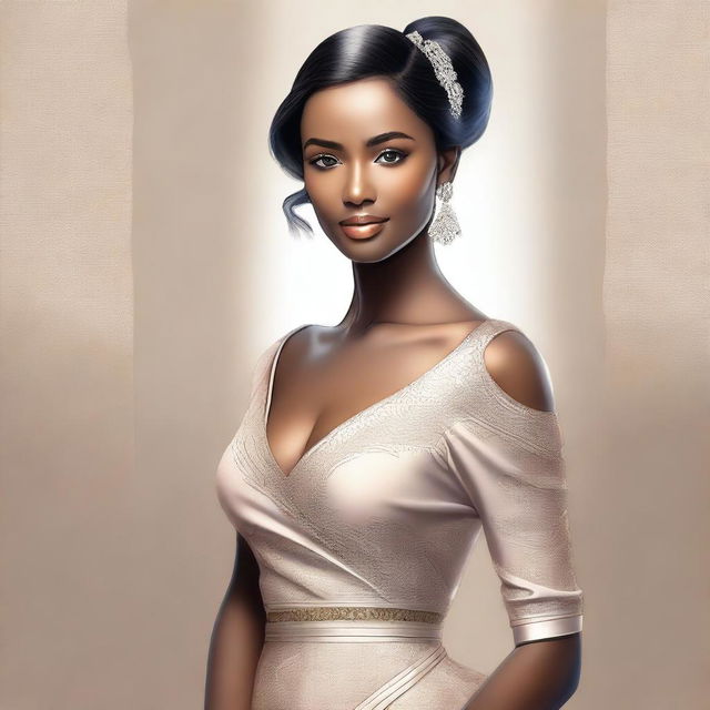 A digital art piece showcasing a woman in a classy and attractive attire