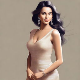 A digital art piece showcasing a woman in a classy and attractive attire