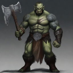 This is a high-quality digital art image showcasing an adult male half-orc barbarian