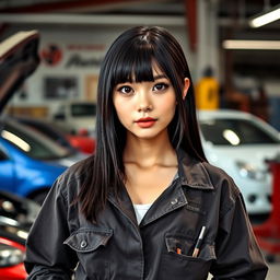 A 27-year-old woman with straight black hair that falls just on her shoulders