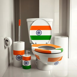 A creative and artistic representation of various toilet-related objects designed to look like the national flags of India