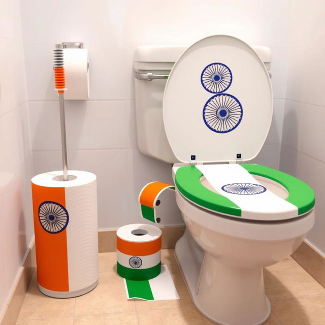 A creative and artistic representation of various toilet-related objects designed to look like the national flags of India