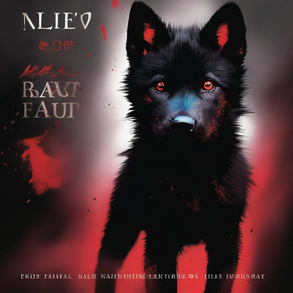 This is a high-quality book cover featuring a fierce-looking wolf pup, standing tall amidst darkness