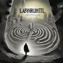 A high-quality digital art depicting a dark and eerie labyrinth with twisting pathways and towering stone walls