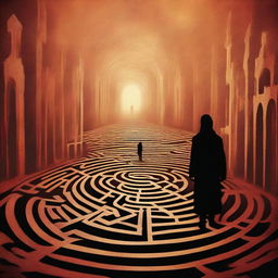 A high-quality digital art that alters the previous labyrinth image to a warmer color palette, removing the figure