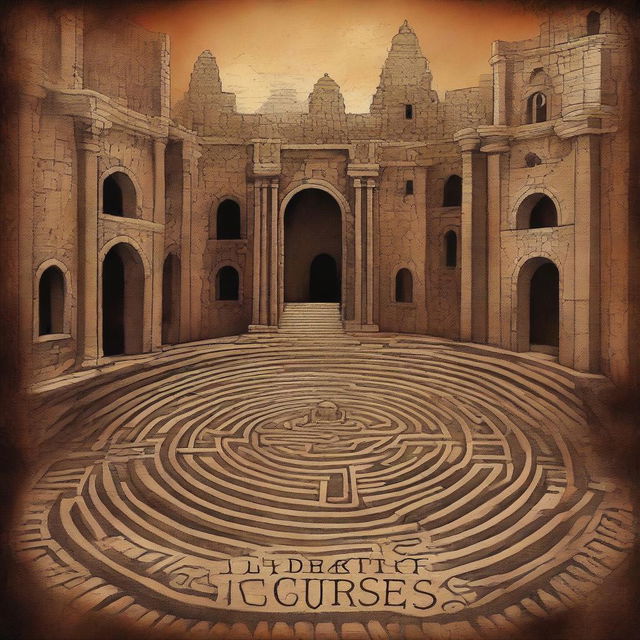 An updated digital art image of the 'Labyrinth of Curses' book cover, now completely devoid of any human figures