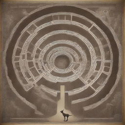 A high-quality digital art image that transforms the 'Labyrinth of Curses' cover to resemble a scene from Greek mythology, specifically the labyrinth of the Minotaur