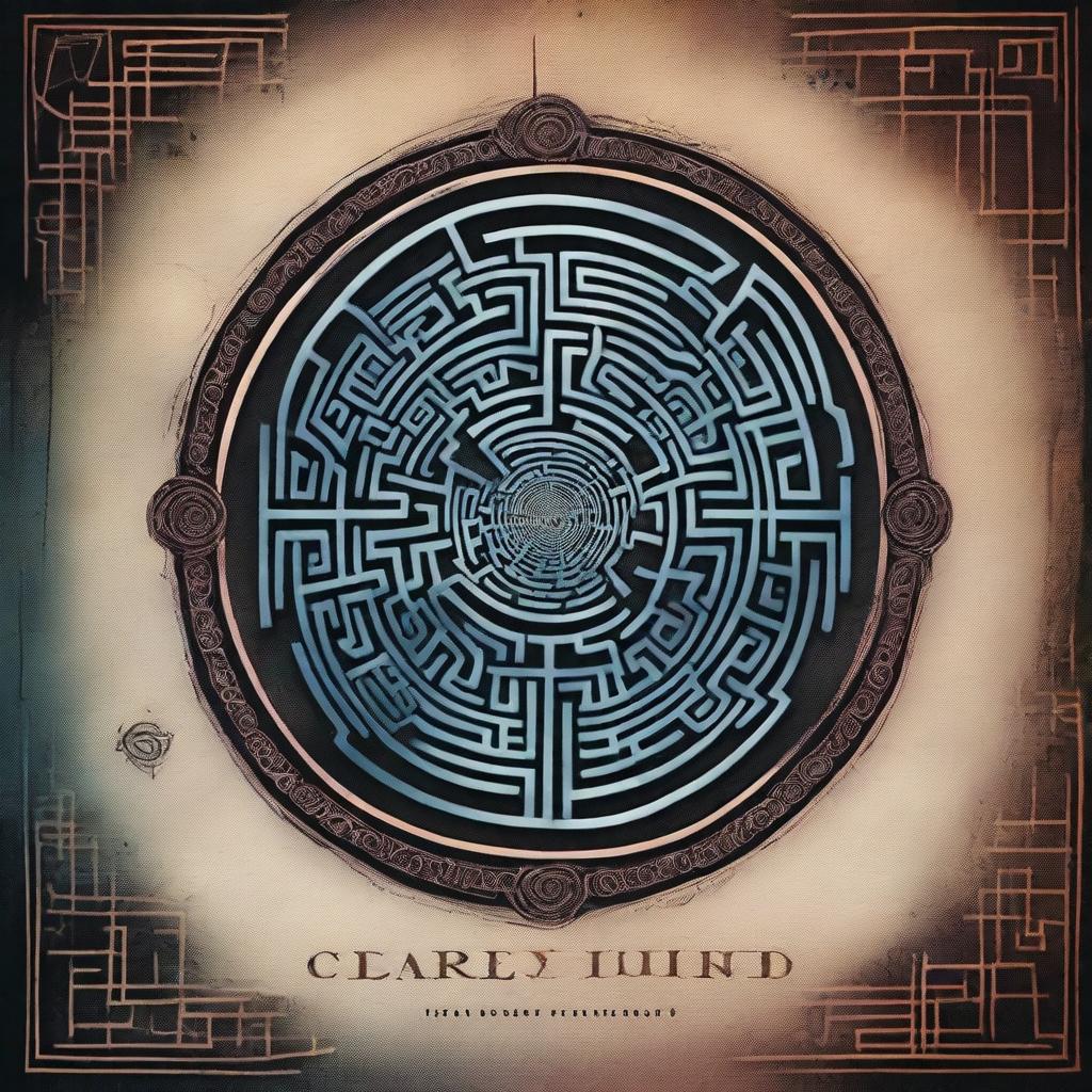 An abstract book cover featuring a dark, intricate labyrinth, rendered in eerie colors